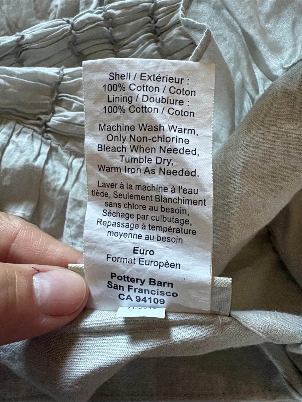 2 Pottery Barn Light Blue Ruched Voile Euro Sham 26”x26”